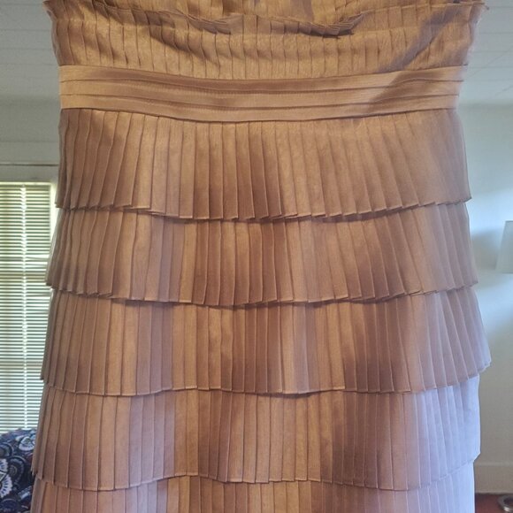 Calvin Klein Strapless Tiered Skirt Pleated Top Platinum Dress - Picture 6 of 6